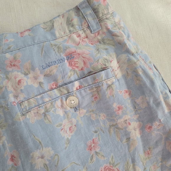 Vintage Lauren Ralph Lauren Linen Shorts Floral Womens 10, 30 Inch Waist Pink - Picture 4 of 8
